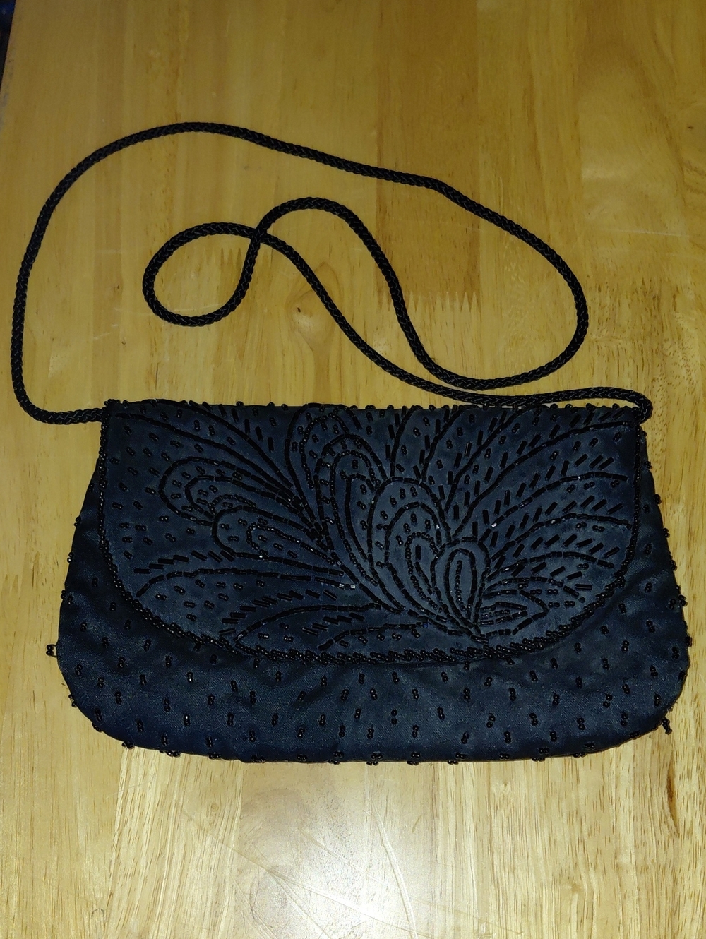 Vintage Black Beaded Evening Crossbody Bag